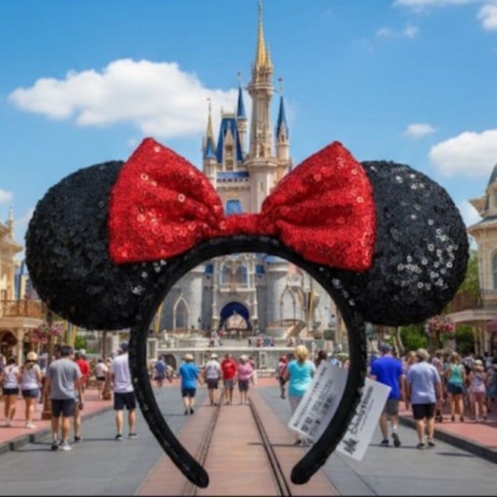 Disney Parks Minnie Mouse Classic Red Bow Black Ears Sequin Headband